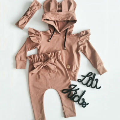 

Infant Baby Girl Autumn Winter Clothes Ears Hoodie Tops Pants Headband Outfits