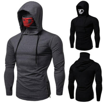 

Mens Gym Thin Hoodie Long Sleeve Hoodies With Mask Sweatshirt Casual T-Shirt