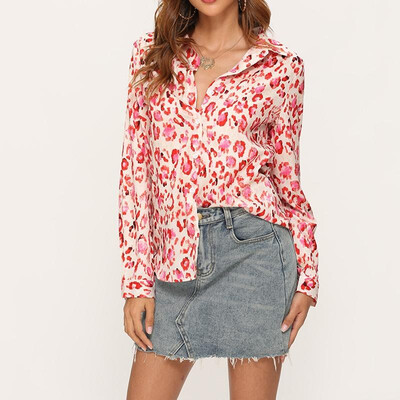 

Fashion Women Autumn Chiffon Floral Print Shirt Turn-Down Collar Long Sleeve Buttons Casual Holiday Blouse Top