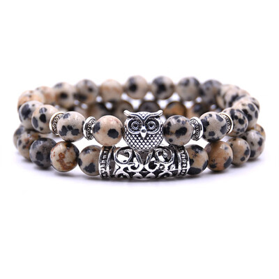 

18 Colors 2PcsSet Owl Lava Stone Bracelet Set Tiger Eye Stone Charm Bracelets Bangles