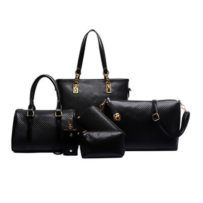 

6PcsSet Lady Solid Color Faux Leather Shoulder Bag Handbag Clutch Wallet Purse