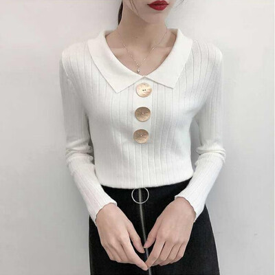 

women sweater autumn turn-down collar long sleeve winter clothes Korean style 2019 new knitted casual solid elegant Pullover