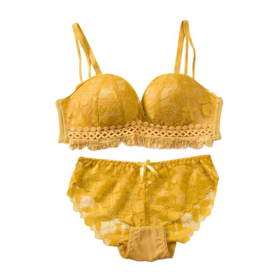 

New Sexy Lace Hollow Design Bra Briefs Set Fashion Comfortable Womens Wire Free Solid Color Underwear Set