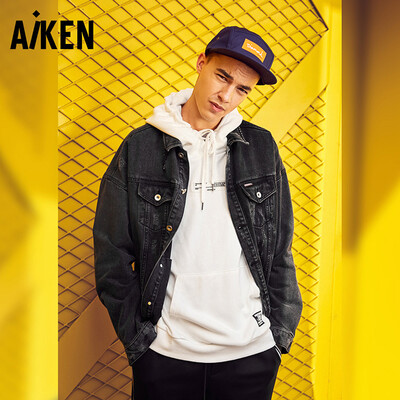 

Aiken Aiken2019 spring mens fall shoulder denim jacket AK119071302 denim black S