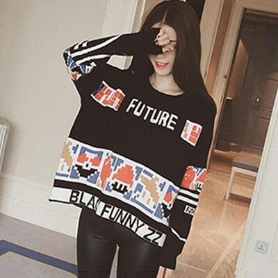 

2019 New Women Sweaters Korean Style Cartoon Printed Female Jumper Long Sleeve Pullover O-Neck Cute Girl Sweaters