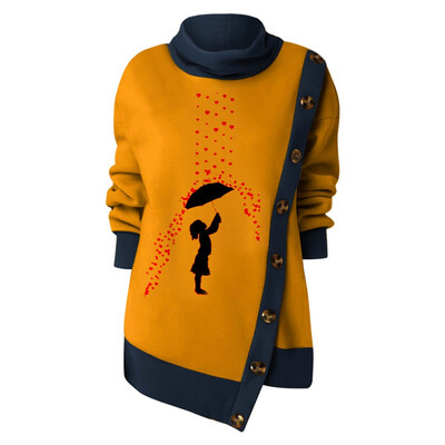 

Tailored Fashion Women Plus Size Button Splice Print Long Sleeve O-Neck Sweatshirt