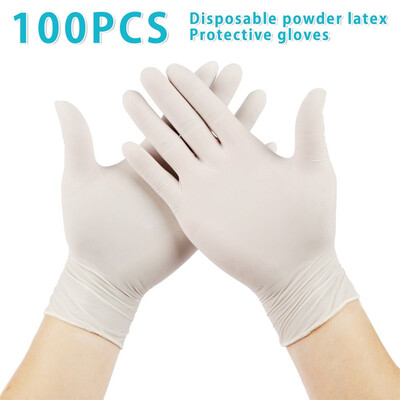 

100pcs Disposable Powder Latex Protective Gloves Super Elastic Oil-resistant Off-white Protective Gloves