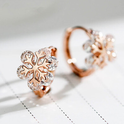 

Elegant 1 pair 925 sterling Silver Sonw stud Earring Rhinestone Size One Size Color Silverrose gold