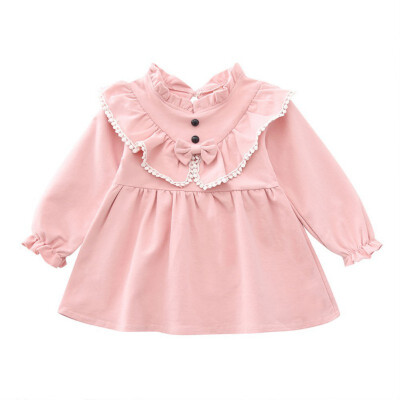 

New Autumn Casual Baby Girls Long Sleeve Cute Bow Princess Dress Kids Pageant Dresses