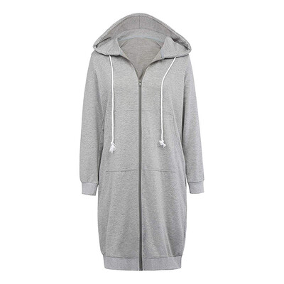 

Women New Zipper Hoodies Sweatshirts Autumn Solid Color Long Sleeve Casual Loose Long Section Coat Sweatshirts