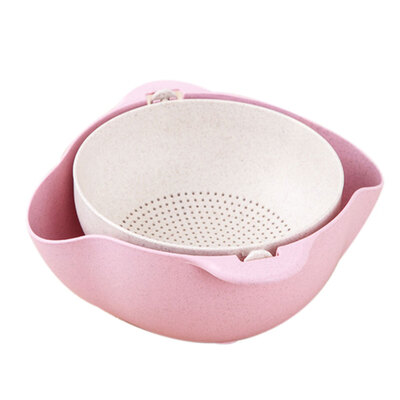 

Wheat Straw Draining Basket Detachable Double Layer Drain Baskets Storage Multipurpose Food Wash Strainers