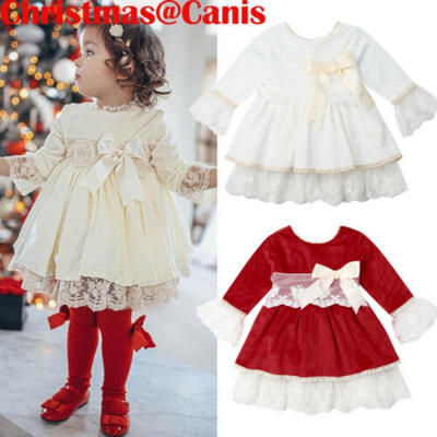 

UK Christmas Toddler Kids Baby Girls Xmas Flared Lace Party Tutu Dress Clothes