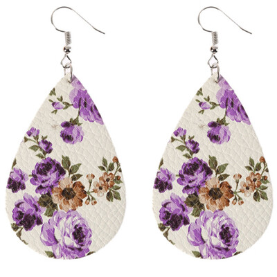 

Newest Simple Water Drop Leather Rose Flower Earrings For Women Fashion Dangle Teardrop Flower Printing Earring Jewelry