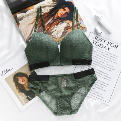 

Sexy Ladies Lace Decorate Bra Briefs Set Front Closure Push Up Bras Lace Hollow Seamless Panties Lingerie Underwear Set