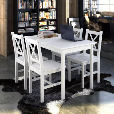 

Wooden Table with 4 Wooden Chairs Furniture Set White