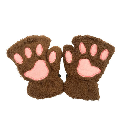 

Women Super Lovely Bear Plush Cat Paw Claw Glove Soft Winter Fingerless Mitten Gloves