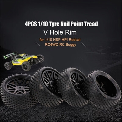 

Tailored 4PCS 110 RC Off-road Tyre Nail Point Tread Pattern V Hole Rim for 110 HSP HPI