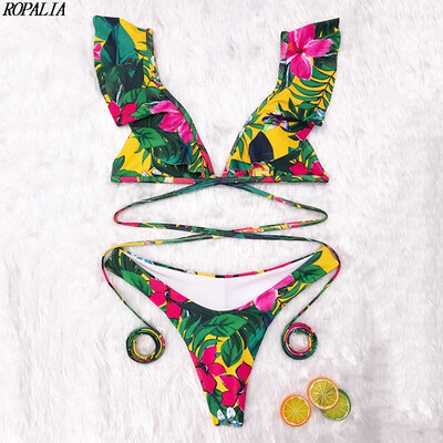 

Womens High Cut Colorful Printed Push Up Padded Brief Sets Two-Piece Polyester Intimates Set