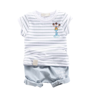 

Cartoon striped girl clothes suit summer girl T-shirt fashion shorts baby boy girl clothes suit cotton sports suit