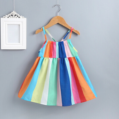 

Summer Casual Girls Dress Baby Girl Cute Sweet Colorful Striped Sleeveless Sling Princess Dress New