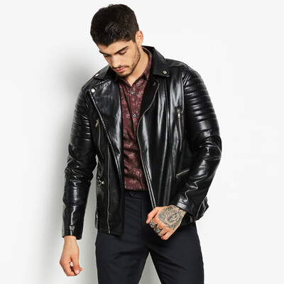 

Toponeto New Style For Men In Autumn Winter Fashionable Plain Pleated Lapel Leather Coat