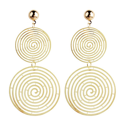 

Creative Design Double Round Hollow Spiral Pattern Drop Earrings For Woman Girls Exaggerate Long Dangling Ears Jewelry Gift