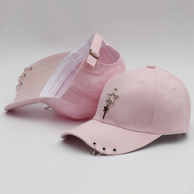 

New Cap Female Korean Chaopai Joker Student Stars with Spring&Summer Street Iron Ring Hip Hop Baseball Cap Male
