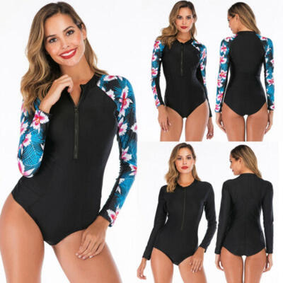 Womens Long Sleeve UV Protection Rash Guard One-piece Swimsuit Surfing Wetsuit
