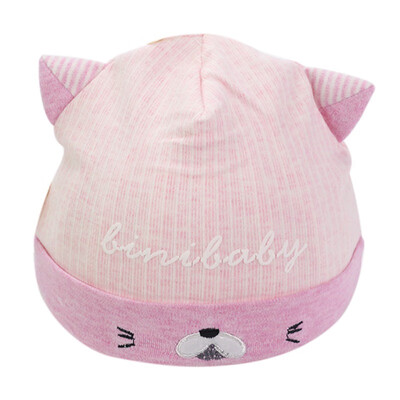 

Baby fetal cap girl spring cute cartoon triped rabbit ear pullover hat cotton cartoon bear cap for 0-8M
