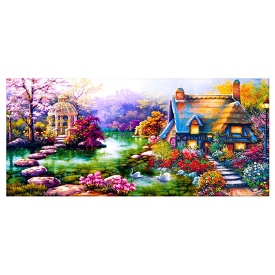 

DIY Lake House Scenery Round Rhinestone Painting Garden Landscape Crystal Cross Stitch Home Decoration Picture