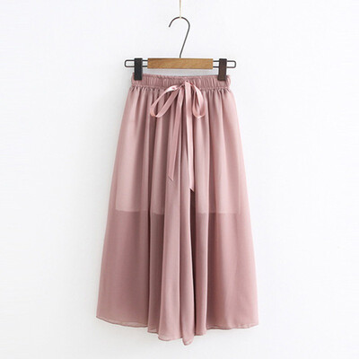 

Womens Casual Summer Chiffon High Waist Elastic Wide Leg Loose Calf-Length Pants