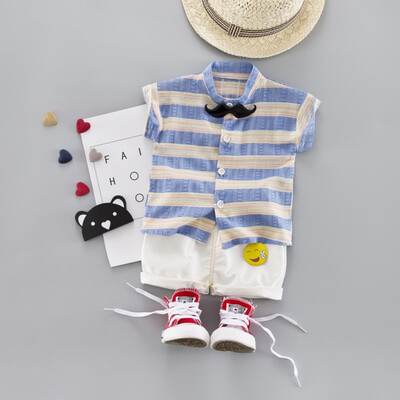 

2PcsSet Summer Baby Boys Short Sleeve Cotton Striped Print Tops Blouse T-shirtShorts Casual Outfits Sets