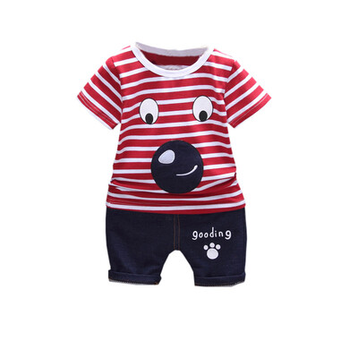

2Pcs Children Set Summer Boys Clothing Kids Lovely Cartoon Animal T-shirt Short Denim Pants Casual Boys Sets Summer