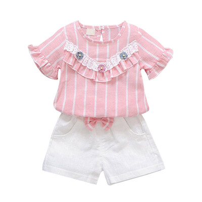 

Baby Girls Clothes Set 2PCs Short Sleeve Striped TopsShorts Cute Kids Clothes Children Clothing Set 1-4T