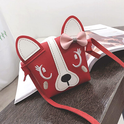

Child Girl Cute Dog Bow Leather Backpacks Fashion PU Leather Crossbody Messenger Shoulder Bag Small Purse