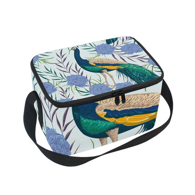 

ALAZA Insulated Lunch Box Pattern With Peacock Lunch Bag for Men Women Portable Tote Bag Cooler Bag
