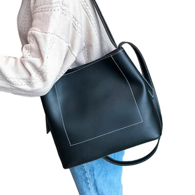 

Fashion Women Solid Color Faux Leather Tote Handbags Shoulder Crossbody Bag