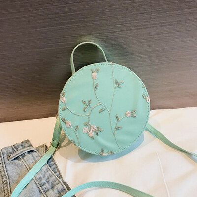 

Women New Lace Embroidery Shoulder Bag Round Sling Bag Shoulder Handbag Girl Leather Crossbody Bag