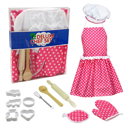 

YIWULA12pc Kids Cooking And Baking Set Kitchen Costume Pretend Role Play Kit Apron Hat