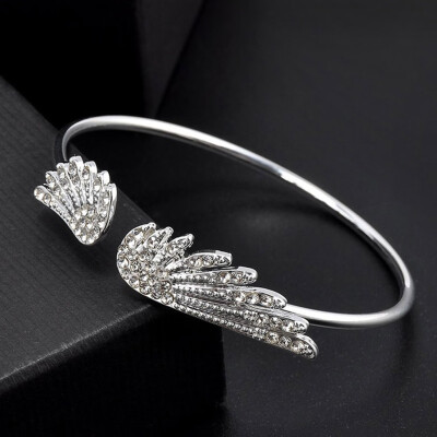 

Angel Wings Bracelet Adjustable Woman Jewelry Gifts Open Bracelet Silver Plated Crystal Bracelet