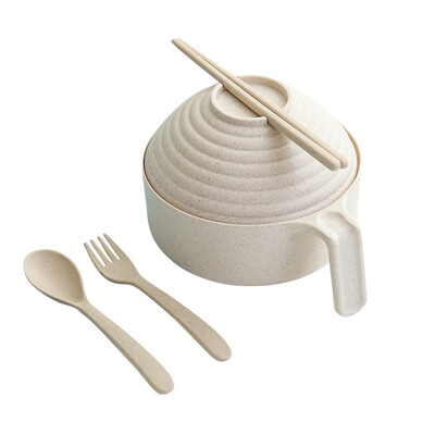 

Large Instant Noodle Bowl With Lid Household Instant Noodle Bowl With Tableware Portable Wheat Straw Lunch Box For Student