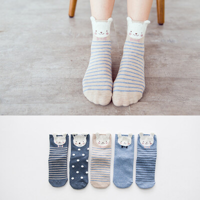 

Ladies cartoon socks cotton Japanese cute animal pattern in stockings 5 pairs
