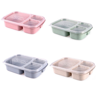 

Compartment Wheat Straw Food Container Microwave Oven Student Adult Cover Bento Box Lunchbox