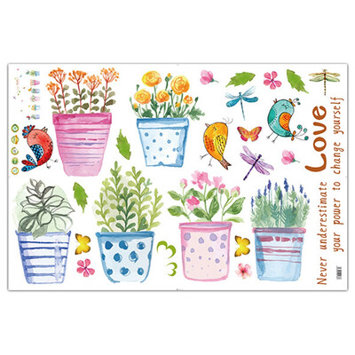 

60X90Cm Cute Potted Green Plant Wall Stickers Creative Diy Rural Decoration Removable