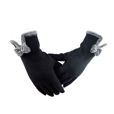 

Women Fall Winter Warm-Keeping Screen Touching Gloves Fashion Simple Bowknot Thick Windproof Gloves