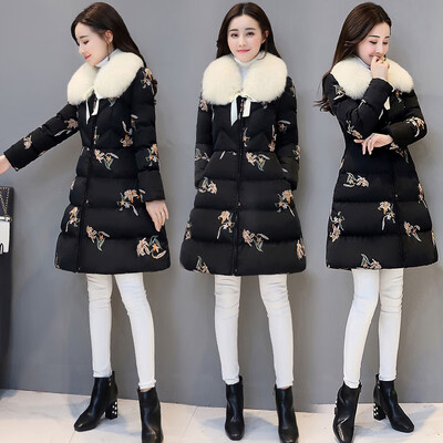 

Winter new Korean style temperament lady fashion elegant printing long style cotton dress female 2018
