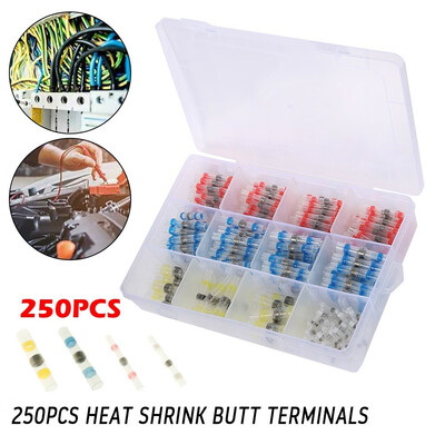 

250Pcs Heat Shrink Butt Terminals Solder Seal Sleeve Wire Connector Waterproof Insulation Solder Ring