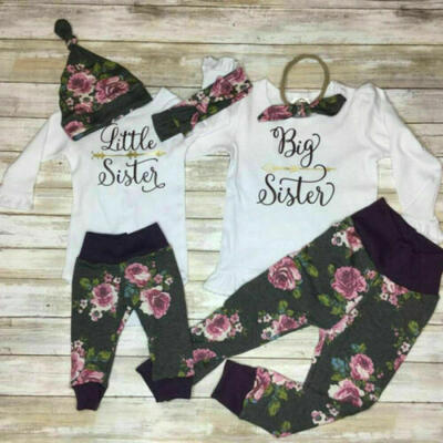 

Baby Girls Matching Clothes LittleBig Sister Tops Romper Floral Pants Outfits