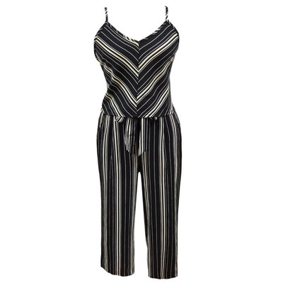 

Striped Vacation Women Set New BlackWhite Casual Summer Sexy Spaghetti Strap Two Piece Set Ankle-length Pants Clothing Set