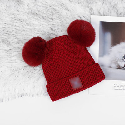 

Winter Newborn Cute Warm Kids Girls Boys Baby Hats Knitted Wool Hemming Caps With Ball Accessories Patchwork Baby Hat
